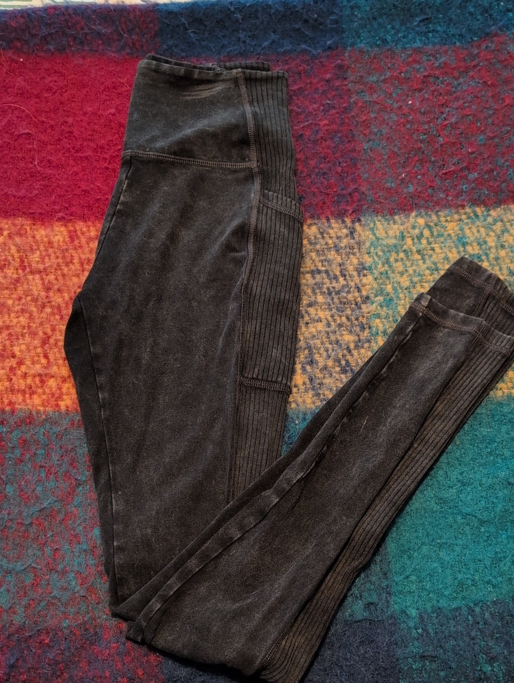 aerie Black Ribbed Side Panel Leggings